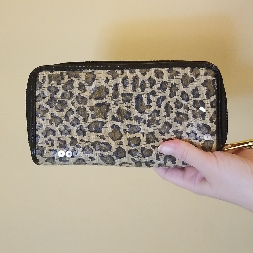 Animal print sequin covered wallet EUC